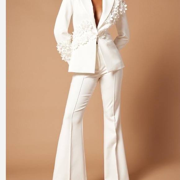 Fashion Nova Pants - Fashion Nova White Floral Embellished Jumpsuit